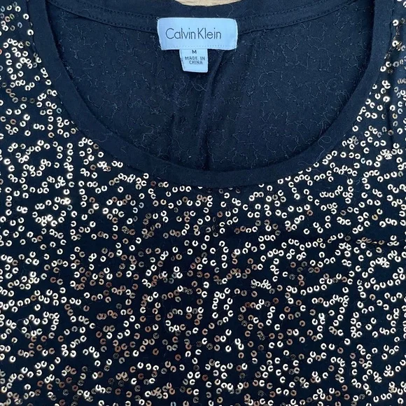 Calvin Klein Black Gold Sequined Short Sleeve Tee Shirt - Picture 3 of 4